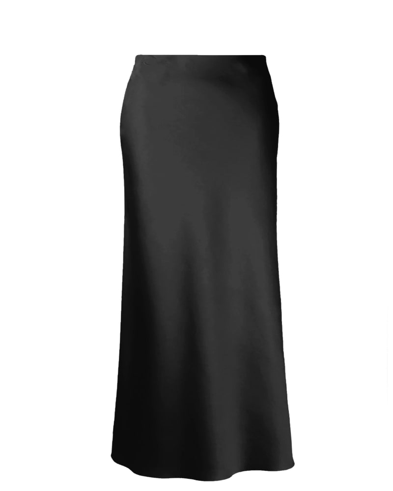 Front of a size 3 Eudora Maxi Bias Skirt in Black in Black by BAACAL. | dia_product_style_image_id:318347